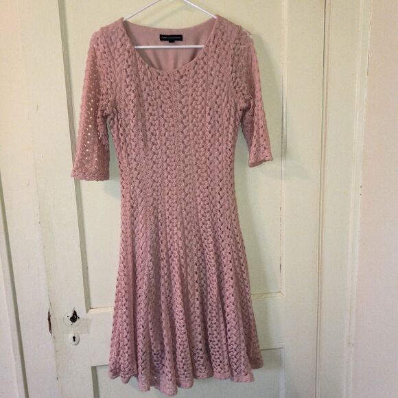 Chris McLaughlin Size 6 Crochet Lace Fit N Flare Dress-Elbow Sleeve-Lined - Picture 2 of 9
